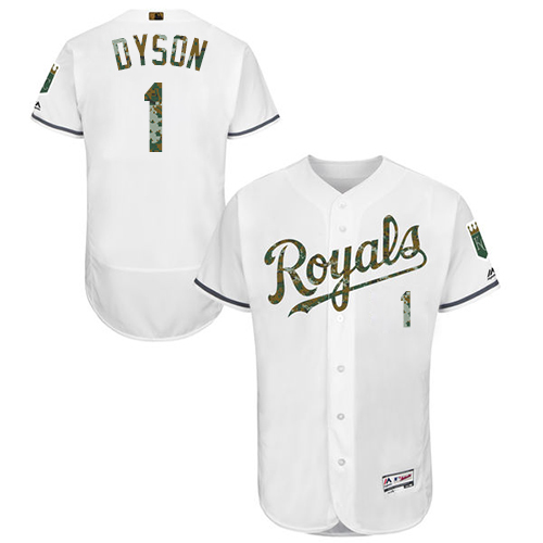 Royals #1 Jarrod Dyson White Flexbase Authentic Collection Memorial Day Stitched MLB Jersey - Click Image to Close